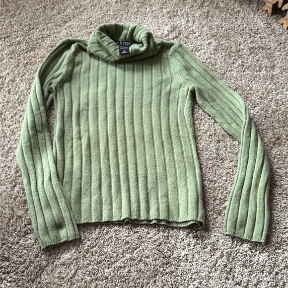 New York & Company Sweaters - Green Ribbed Turtleneck Sweater